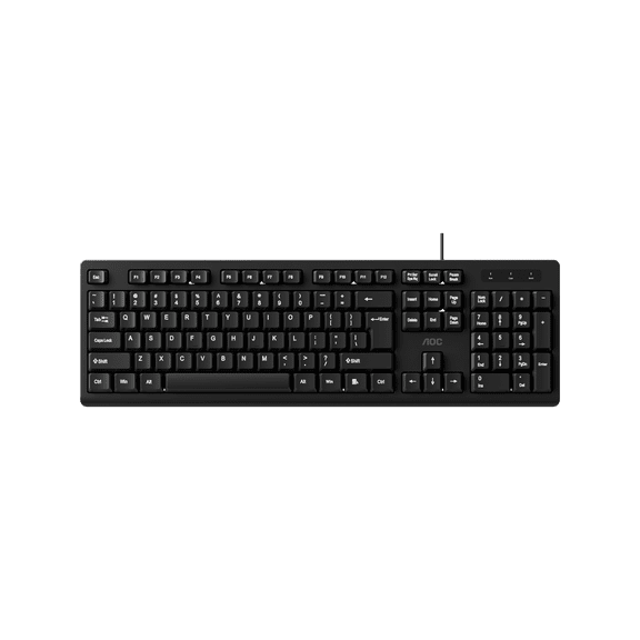 AOC KB100B 104Key Wired Office Keyboard, 5MillionClick Durable Keys, USB Connection, for Desktop, Laptop, Daily Office Typing