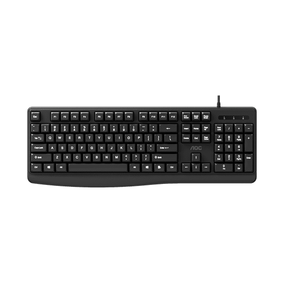 AOC KB120B Wired Office Keyboard, Ergonomic Design, 10MillionClick Lifespan, USB Connection, for Desktop, Laptop & Daily Typing Work