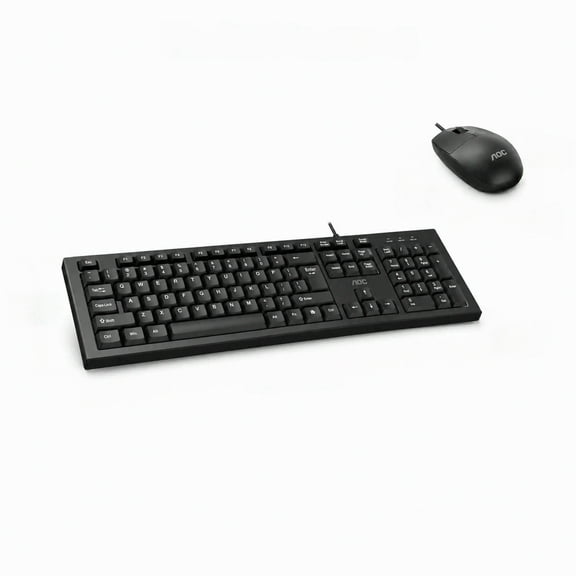 AOC KM160B Ergonomic Wired Keyboard & Mouse Combo, 104 Full-Size Keys, 1000 CPI Tracking, Non-RGB, USB Port, 1.5m PVC Cable, Office Kit for Work, Study & Entertainment
