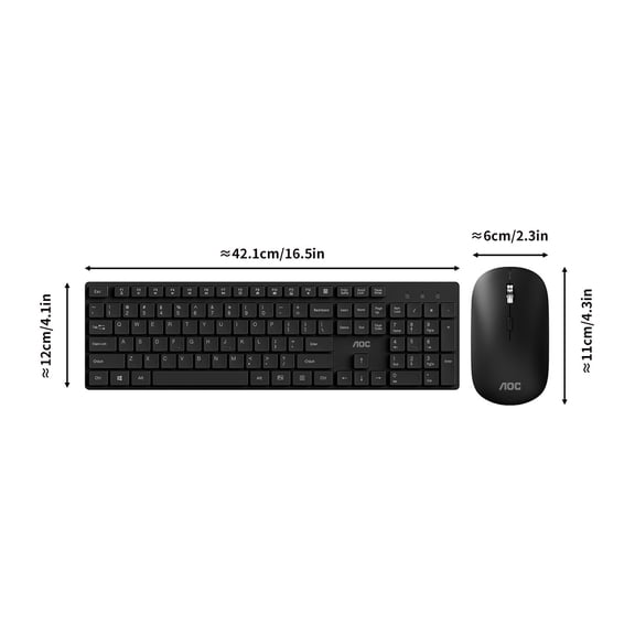 AOC KM450 Compact FullSize Wireless Combo, LowNoise Keyboard & Mouse, 2.4GHz Stable Signal, Compatible With PC, Laptop and Daily Work