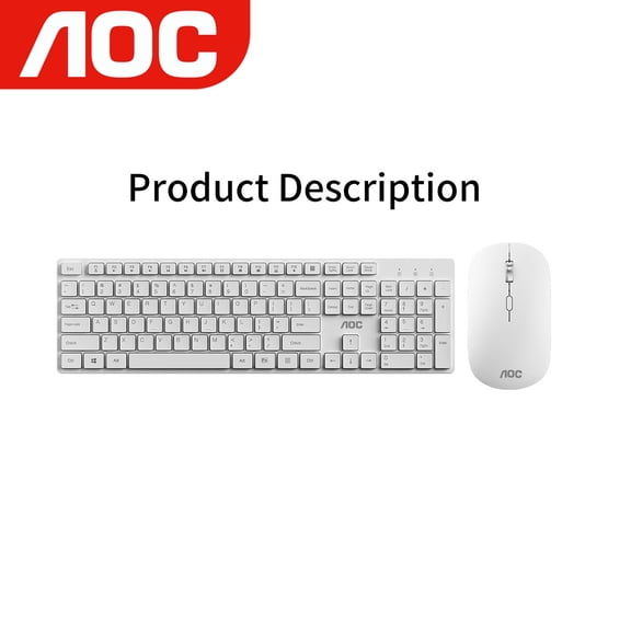 AOC KM450 Wireless Keyboard Mouse Combo, Long Click Lifespan, 2.4G Stable Connection, Compatible With Laptop, Desktop for Daily Office Use