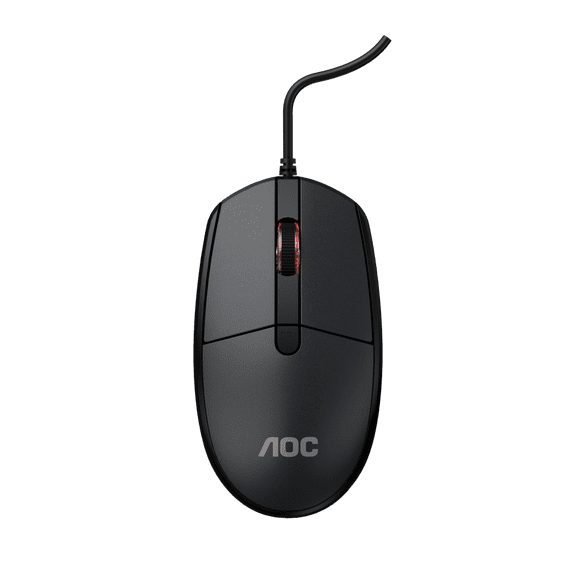 AOC MS130B Ergonomic Wired Optical Mouse, Compact 98g Body, 3-Speed Adjustable DPI, Non-RGB Lighting, USB Port, 1.5m Cable, 4-Key Mouse for Business, Study & Casual Gaming