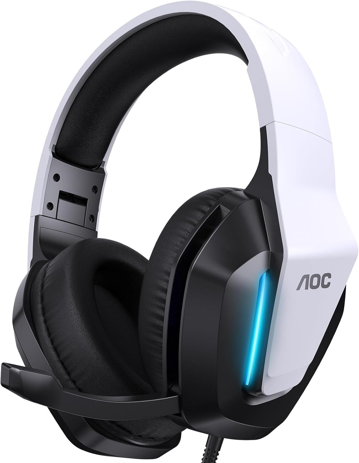 AOC Gaming Headset with Noise Cancelling Mic, Wired Gaming Headphone for PC, PS5, Xbox Series, Xbox Headset, Switch, MAC, High-Quality Sound, Led Light, Foldable, Portable, White
