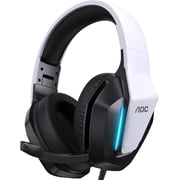 AOC Gaming Headset with Noise Cancelling Mic, Wired Gaming Headphone for PC, PS5, Xbox Series, Xbox Headset, Switch, MAC, High-Quality Sound, Led Light, Foldable, Portable, White
