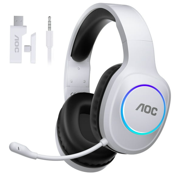 AOC Wireless Gaming Headset for PC/PS5/PS4/Switch, Bluetooth 5.4 & 2.4GHz Gaming Headphones with Noise Canceling Mic, RGB, Type-C, 20ms Latency, 45H, 7.1 Virtual Surround, Black&White