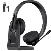 AOC Wireless Headset with Microphone for Work, Bluetooth Headset, Computer Headset with Noise Cancelling Mic, Charging Base, USB Dongle for Work, Cell Phones, Computer, Black