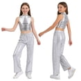 AOCHANG Girls Shiny Sequin Pants Dance Outfit With Mock Neck Metallic aochang-girls-shiny-sequin-pants-dance-outfit-with-mock-neck-metallic