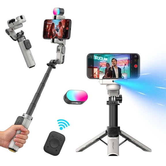 AOCHUAN Smart M3 Pro Mini White AI Tracking Gimbal Stabilizer for iPhone, 360 Rotation Selfie Stick with Wireless Remote, RGB Fill Light, One-Touch Open Tripod, Built-in Extension Pole