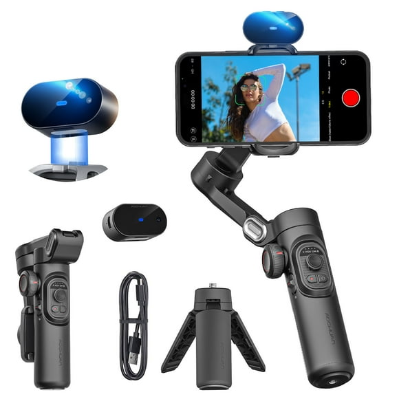 AOCHUAN XE AI Version,Gimbal Stabilizer for Smartphone,NO APP AI Tracking, gesture control, Inception gimbal with TikTok YouTube,3-Axis Foldable gimbal stabilizer for iphone& Android, Black