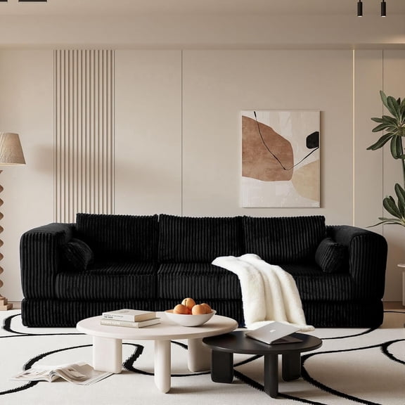 AODAILIHB 106" Modular Sectional Sofa, Folding Convertible Sleeper Bed, Pull-Out Floor Couch with Memory Foam & Pillow, Black