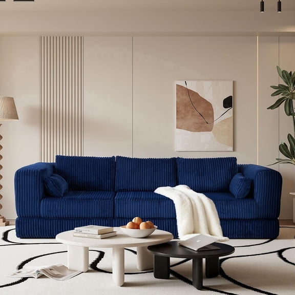 AODAILIHB 106" Modular Sectional Sofa, Folding Convertible Sleeper Bed, Pull-Out Floor Couch with Memory Foam & Pillow, Blue