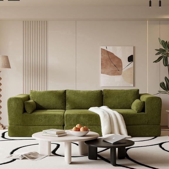 AODAILIHB 106" Modular Sectional Sofa, Folding Convertible Sleeper Bed, Pull-Out Floor Couch with Memory Foam & Pillow, Green