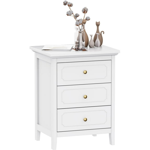 AODAILIHB Wood Nightstand with Drawers, 3-Drawer Modern Dresser, Storage Drawer Bedside Table for Living Room, Bedroom Small Space, Dorm, White