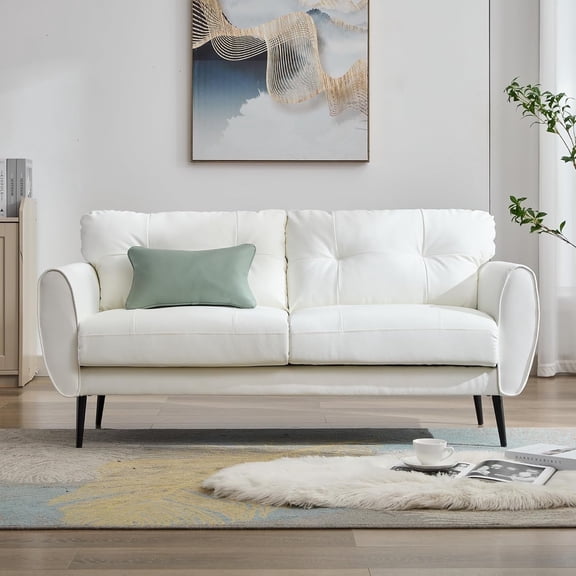 AODAILIHB 60''W White 2-Seat Faux Leather Sofa Couch Modern Loveseat for Living Room Office