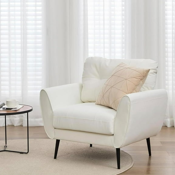 AODAILIHB Leather Arm Chair, Retro Wood Leather Armchairs Accent Chair（Set）, Modern Lounge Reading Side Chair for Office Bedroom, Waiting Room Chair, White