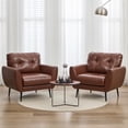thumbnail image 1 of AODAILIHB Leather Arm Chair Set of 2, Retro Wood Leather Armchairs Accent Chair（Set）, Modern Lounge Reading Side Chair for Office Bedroom, Waiting Room Chair, Brown, 1 of 9