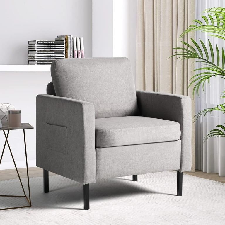 AODAILIHB Modern Accent Chair with Arms Linen Fabric Armchair Single Sofa for Living Room Office Bedroom Reading Chairs for Small Spaces Light Grey