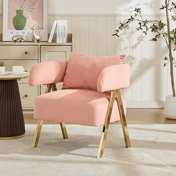 AODAILIHB Modern Velvet Accent Chairs, Upholstered Barrel Chairs Sitting Chair for Living Room Bedroom Reception Room, Pink