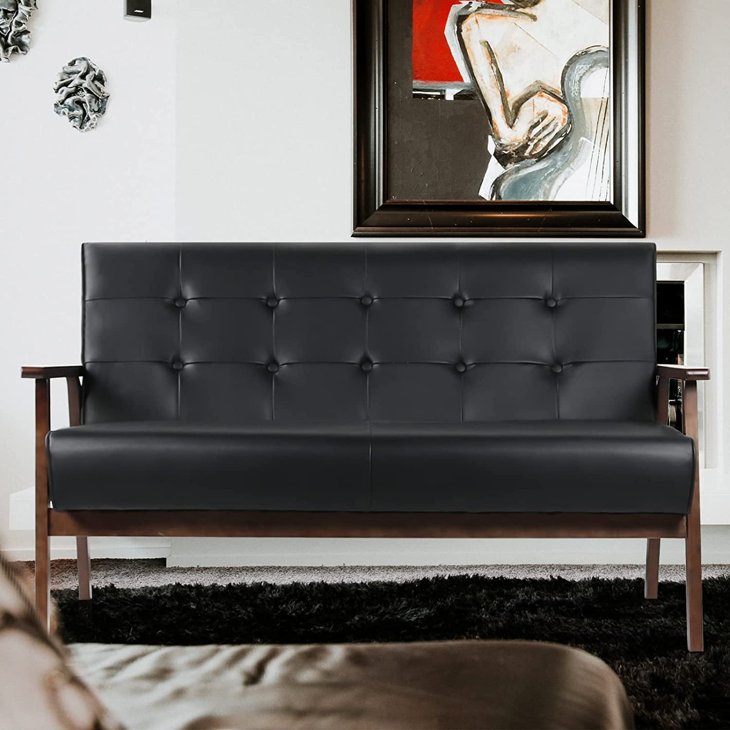 Photo inspiration: Fresh Look at Aodailihb Modern Wooden Leather 2 Seat Sofa Sleek Minimalist Loveseat