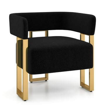 AODAILIHB Round Single Sofa Chair, Modern Velvet Living Room Accent Chair,Upholstered Tufted Barrel Reading Chair for Bed Room, Office, Corner，Black