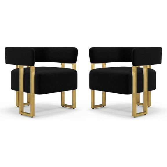 AODAILIHB Round Single Sofa Chair Set of 2, Modern Velvet Living Room Accent Chair, Upholstered Tufted Barrel Reading Chair for Bed Room, Office, Corner, Black