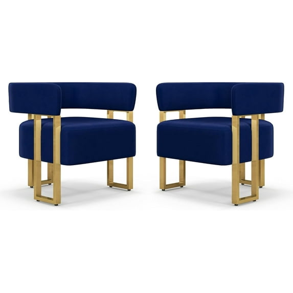 AODAILIHB Round Single Sofa Chair Set of 2, Modern Velvet Living Room Accent Chair,Upholstered Tufted Barrel Reading Chair for Bed Room, Office, Corner,Blue