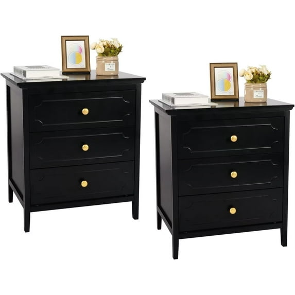 AODAILIHB Wood Nightstand with Drawers set of 2,3-Drawer Modern Dresser, Storage Drawer Bedside Table for Living Room、Bedroom Small Space、Dorm,Black