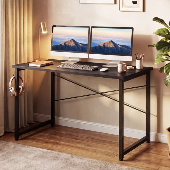 AODK 48 Inch Computer Desk, Home Office Writing Desk for Small Space, Modern Study Desk with Headphone Hook, Black