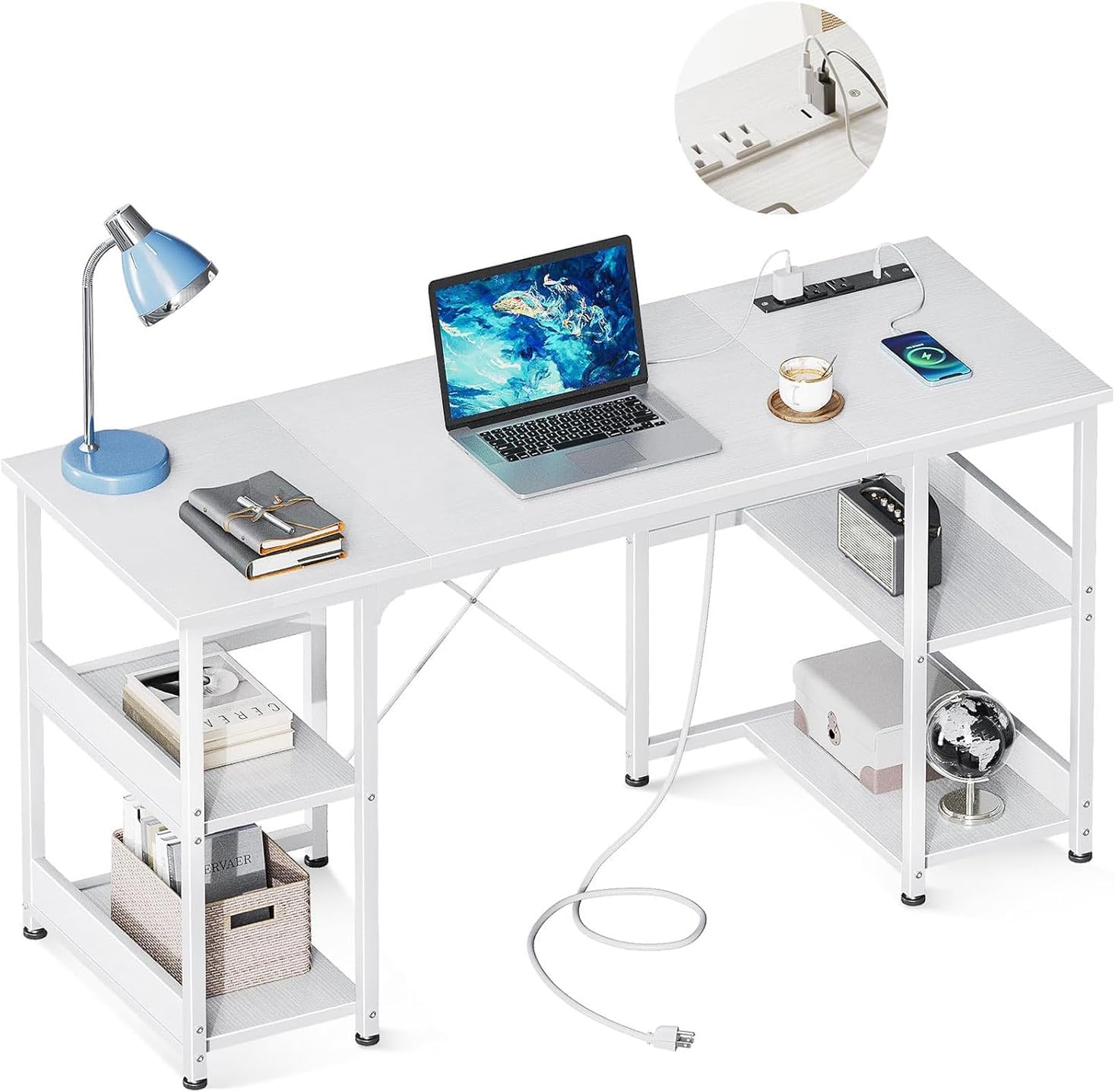 Computer Desk Mini Port AODK 48 Inch Small Computer Desk with Power Outlets & USB Charging Port ...