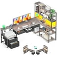 thumbnail image 1 of AODK 79 inch L Shaped Desk with File Drawers, Reversible L Shaped Gaming Desk with Power Outlets & LED Lights, Computer Desk with Storage Shelves for Home Office, Grey Oak, 1 of 14