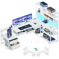 thumbnail image 1 of AODK 79 inch L Shaped Desk with File Drawers, Reversible L Shaped Gaming Desk with Power Outlets & LED Lights, Computer Desk with Storage Shelves for Home Office, White, 1 of 14