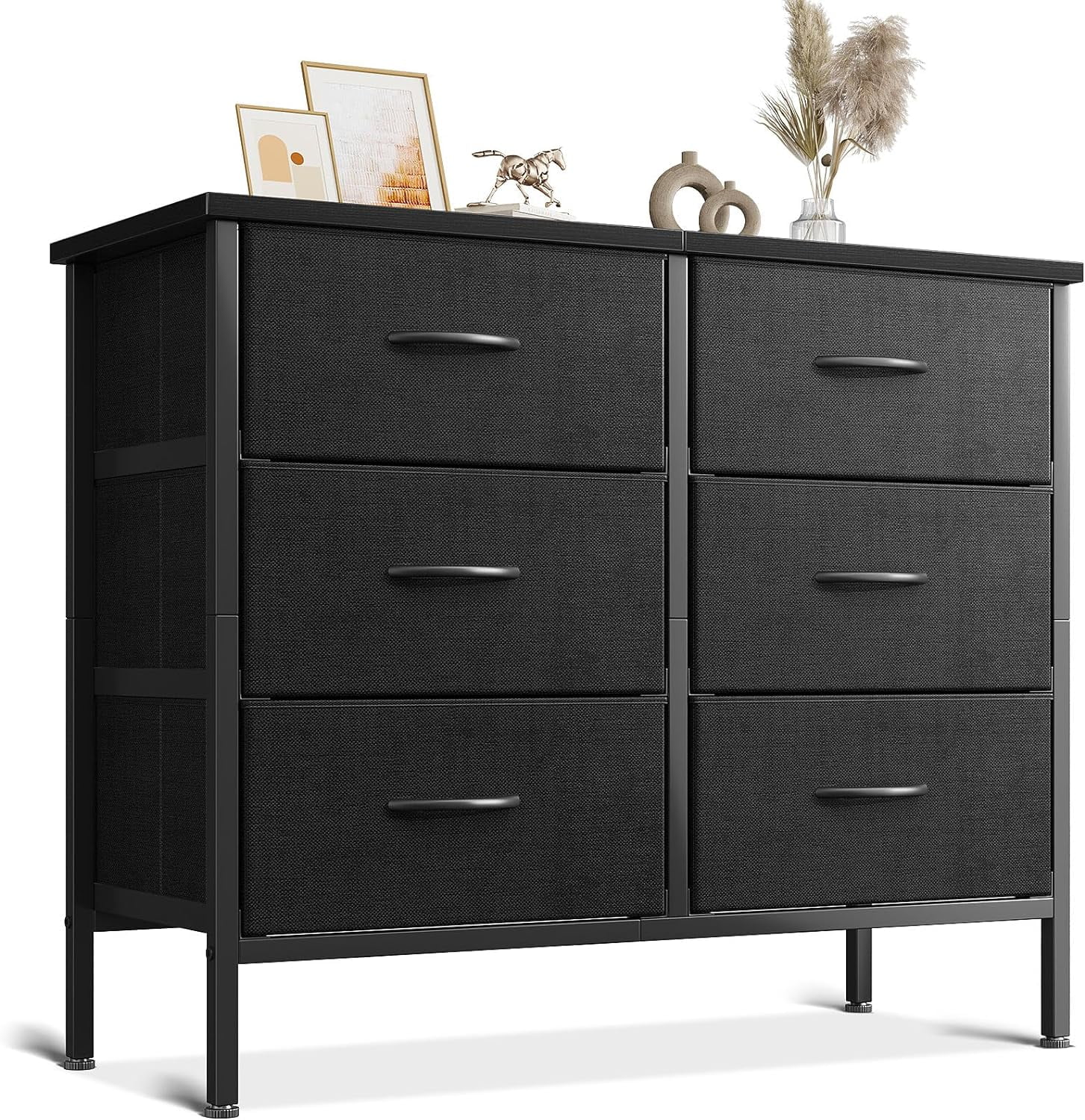 Black Modern Fabric Dresser with 6 Storage Drawers