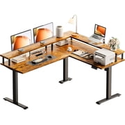 AODK Electric L Shaped Standing Desk, 59 Inch Height Adjustable Stand Up Desk with Power Outlets   Full Monitor Stand, Reversible Corner Desk for Home Office   Computer Workstation, Rustic Brown
