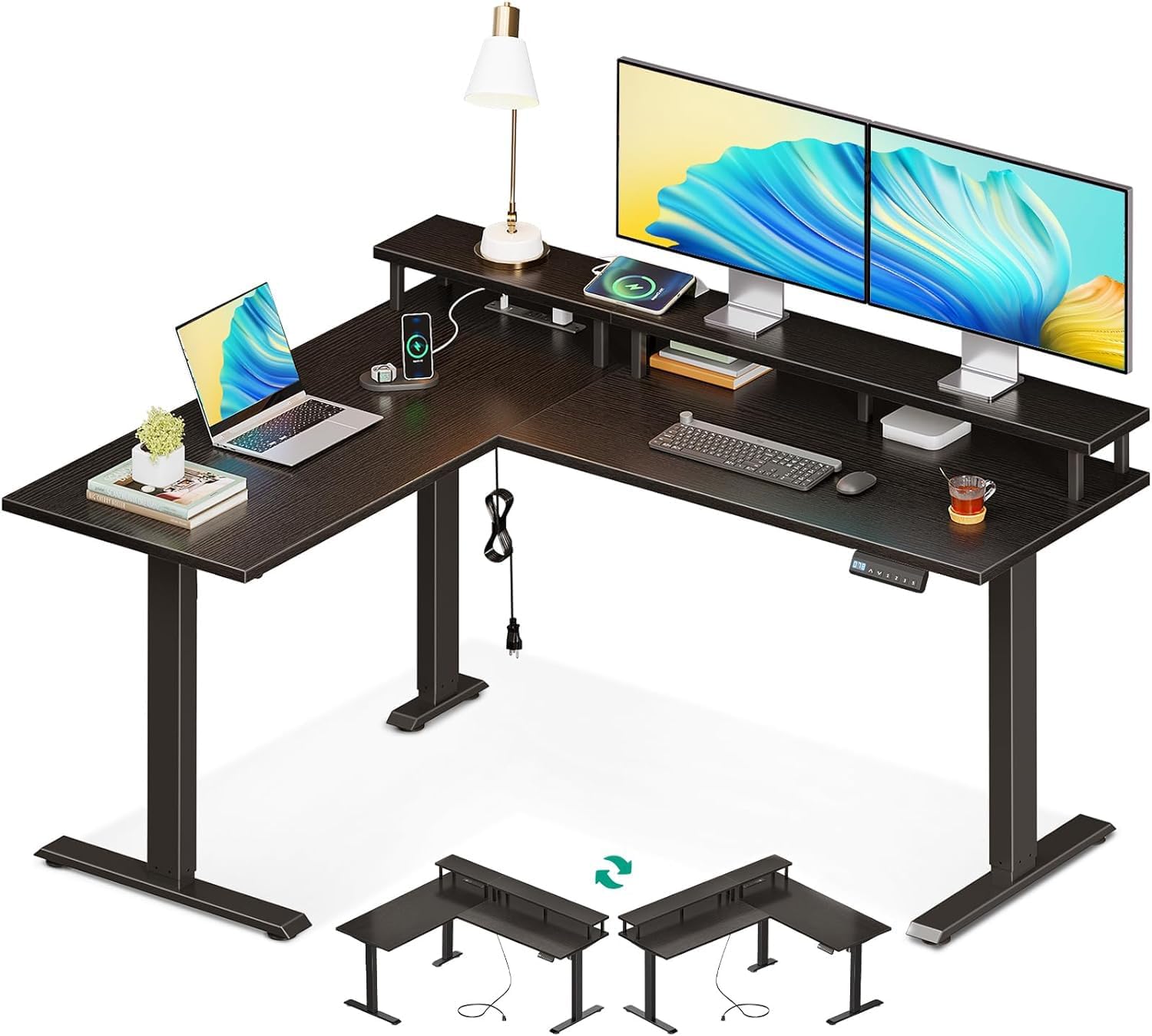 AODK Electric L Shaped Standing Desk with Monitor Stand, 59 Inch Height
