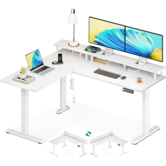AODK Electric L Shaped Standing Desk with Monitor Stand, 59 Inch Height