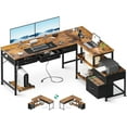 AODK L Shaped Computer Desk with Fabric Drawers and File 53