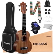 AODSK 21" Soprano Ukulele Kit, Sapele Wood, Clip-on Tuner, Case, Strap, Strings, Picks, AUS-P08