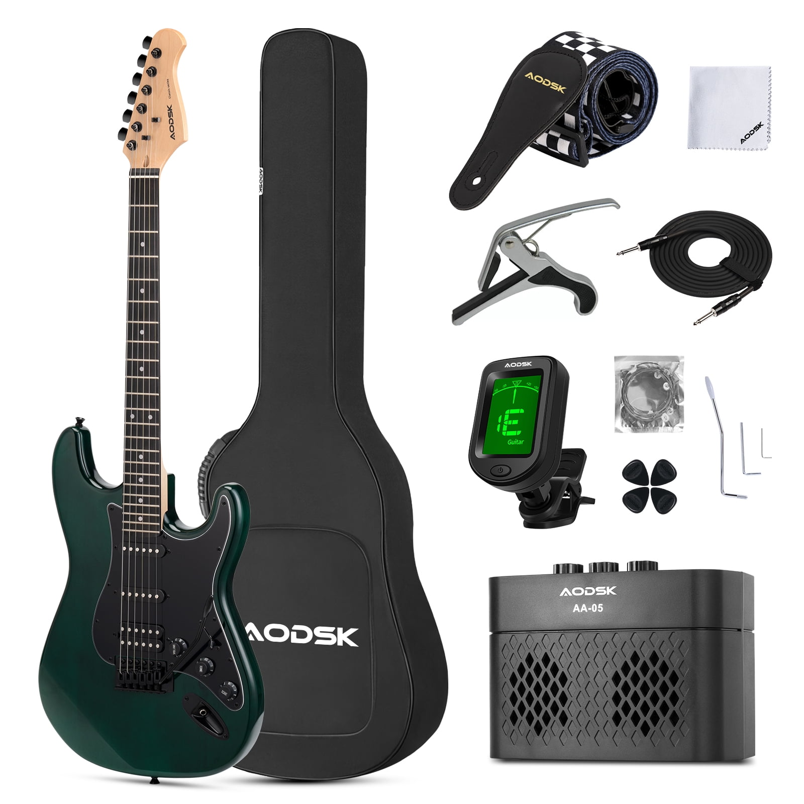 AODSK 39" Full-Size Electric Guitar Starter Kit, HSS Pickups, Guitar with Amp & All Accessories for Beginners