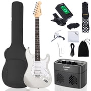AODSK 39 Inch Full Size Electric Guitar HSS Beginner Kit with Amplifier, Bag, Digital Tuner, Capo, Strap, String, Cable, Picks-AST170-ICY WHITE