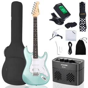 AODSK Electric Guitar with Amp Beginner Kit – 39 Inch Solid Body Full Size, HSS Pickup Configuration, Includes Digital Tuner, Gig Bag, Strap, Picks, Tremolo Bar, and Amplifier – Blue