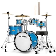 AODSK 5-Piece Junior Drum Set, A Complete Kit for Kids with Bass Drum, Tom-Tom, Snare, Cymbals, Hi-Tone Drum, Sticks, Base Pedal and Stool, Beginner Set, Gift for Boys & Girls