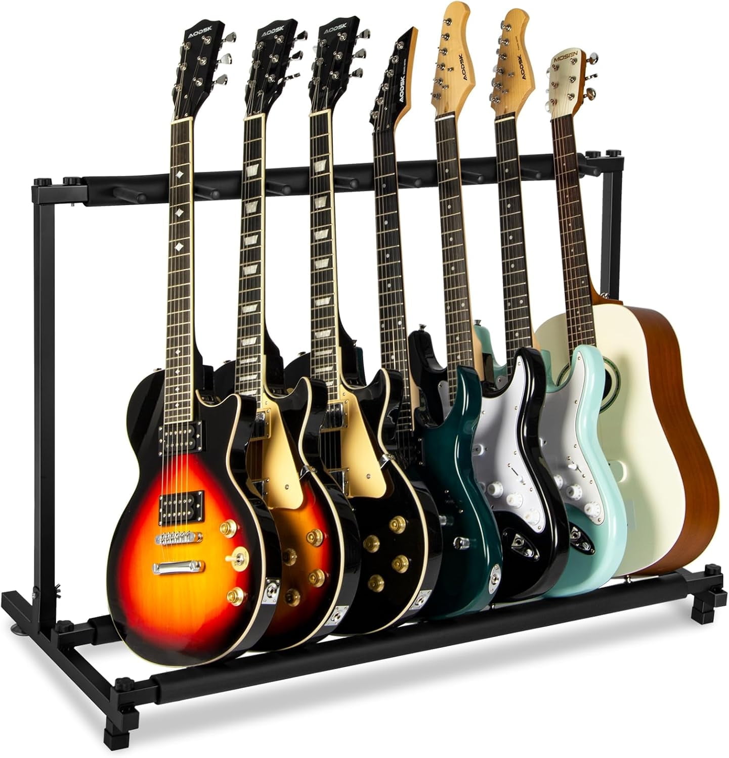 AODSK 7 Multi Guitar Stand Rack with Folding Design, Multiple Guitars Stand, Portable Black Guitar Holder, Black Guitar Display Holder for Guitar & Bass,Studio & Home (7 Guitars)