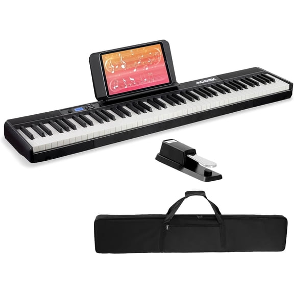 Aodsk 88 Key Portable Digital Piano for Beginners,128 Tone,128 Rhythm, 20 Demo Song, with Sustain Pedal, Carrying Case, Online Piano Lessons