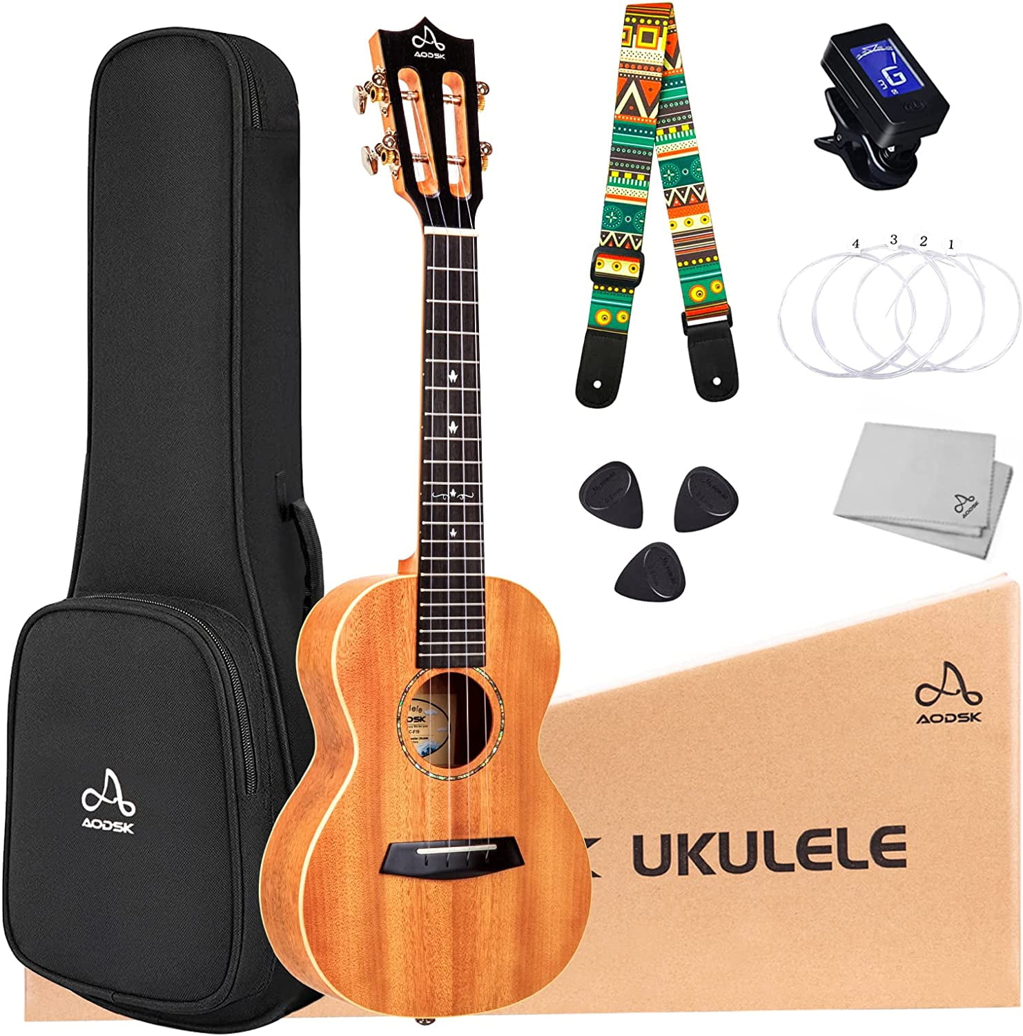 AODSK AUC-F19 23 inch Full Solid Mahogany Ukulele Suitable for Professional players Ukulele Kit,with Free Gig Bag,Strap,4 Picks,Tuner.