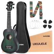 AODSK 21" Ukulele Kit with Case, Clip-On Tuner, Strap, Nylon Strings, Picks, Online Lesson, Ukelele Beginner Series Green