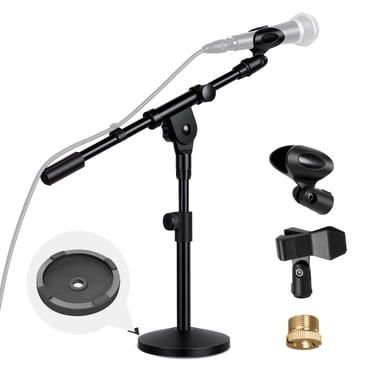 AODSK Desktop Microphone Stand with T-Handle, Adjustable Height, 2 Type Mic Clips, 3/8" to 5/8" Metal Adapter