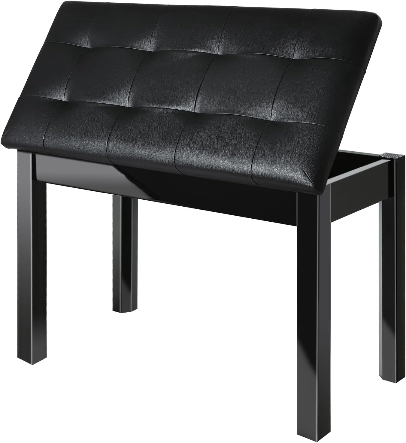 AODSK Duet Piano Bench with Storage, Padded Cushion for Piano Keyboard Seat, Soild Wood Leg Bench Stool Chair -Black