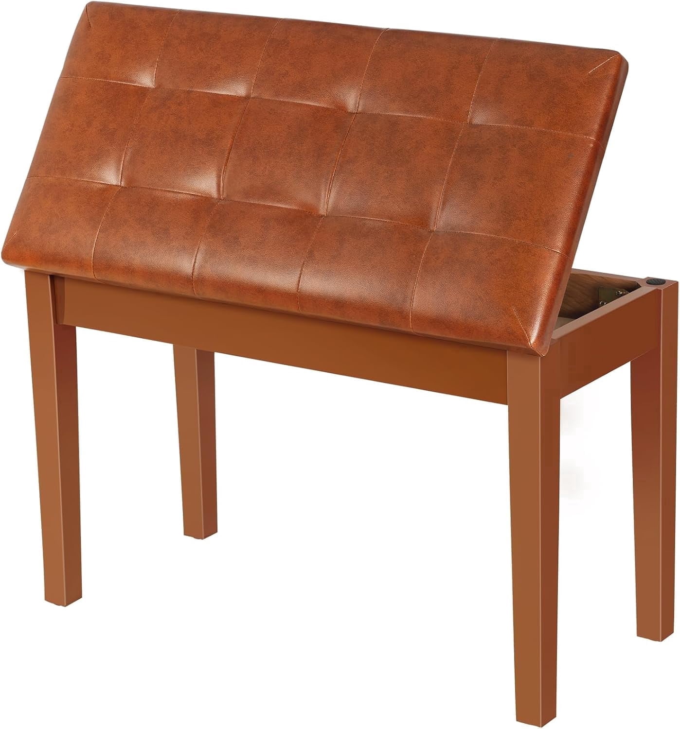 AODSK Duet Piano Bench with Storage, Padded Cushion, Soild Wood Leg Bench Stool Chair for Piano Keyboard Seater -Brown