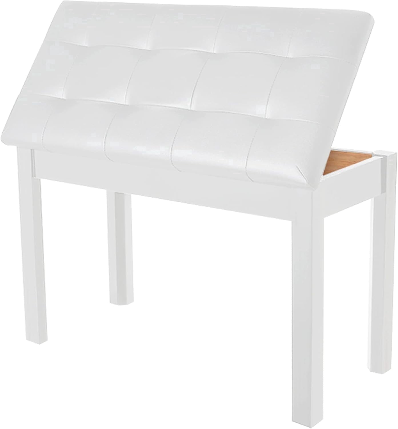 AODSK Duet Piano Bench with Storage, Padded Cushion for Piano Keyboard Seat, Soild Wood Leg Bench Stool Chair -White