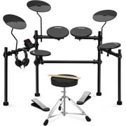 AODSK AED-100 Electric Drum Kit with 4 Quiet Pads, 200 Sounds, 2 Pedals - Portable Beginner Set Includes Throne, Sticks & On-Ear Headphones